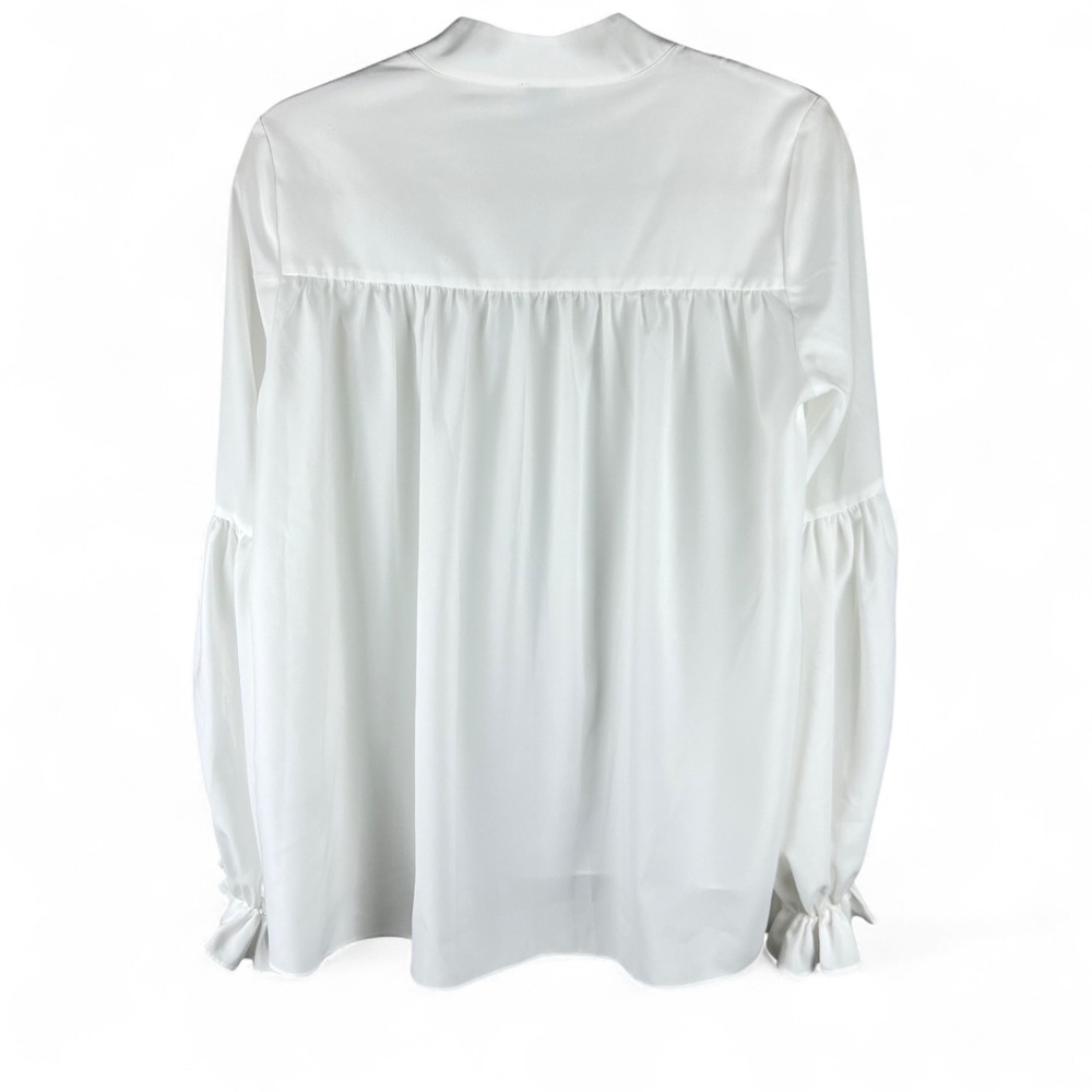 Haute Hippie White Balloon Sleeve Tie Neck Ruffle Blouse Size M - Picture 2 of 7
